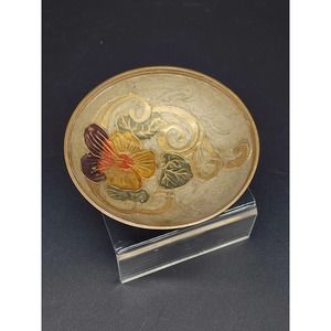 Vintage Painted Enamel on Brass Bowl, Art Nouveau Style Signed A. Delbaux France